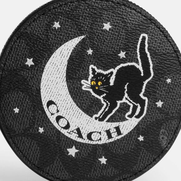 Coach NWT Black Cat Signature Zip Round Coin Case Wallet CX348 SOLD OUT $128 - Picture 3 of 12
